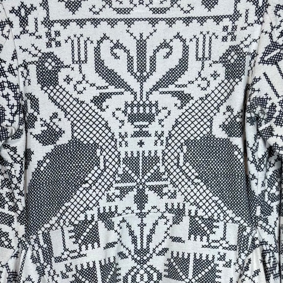 Free People Cream w/ Gray/Black Printed Cross Stitch Design Open Front Jacket - Picture 9 of 14